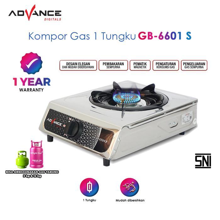 Sanken Living - Kompor Gas Advance 1 Tungku Gb6601S Body Full Stainless Steel Kompor Api Biru