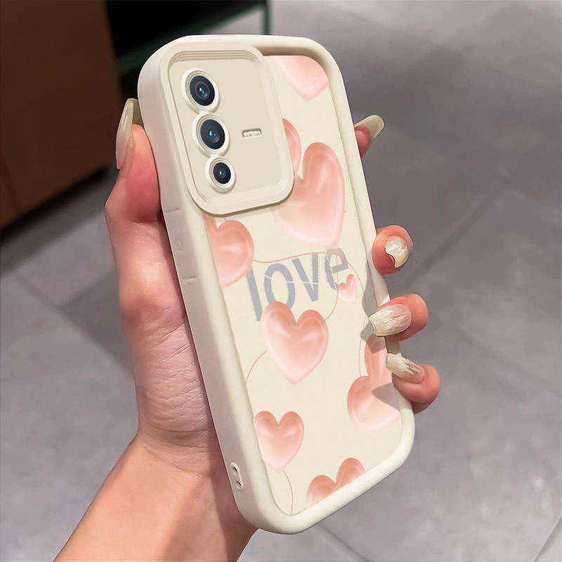 Casing Hp Untuk VIVO V23 5G V23i 5G V23E 4G V23E 5G Y75 4G Case Hati berwarna oranye muda manis Kasi