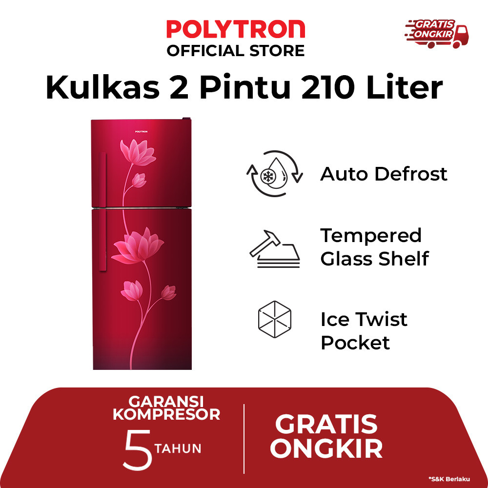 POLYTRON Kulkas 2 Pintu 210L Beauty Metal Door PRB 219R