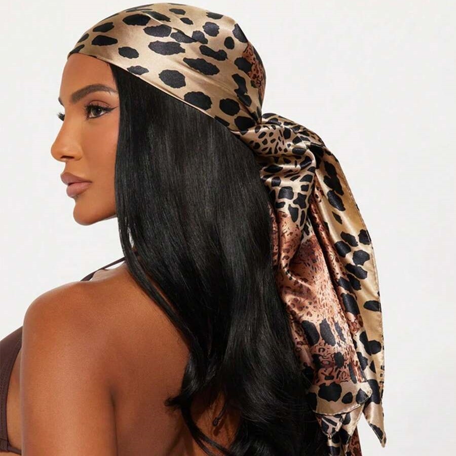 90*90Cm Leopard Printed Square Scarf Women Luxury Designers Scarf Fashion Dot Headband Matte Satin