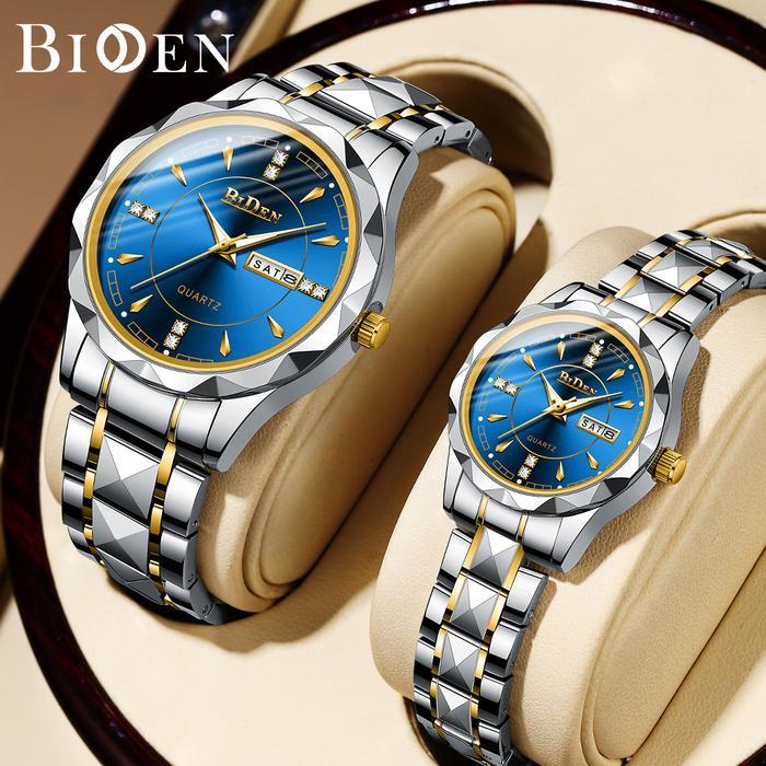 Biden Jam Tangan Couple Pasangan Tahan Air Kalender Kasual Couple Jam Tangan