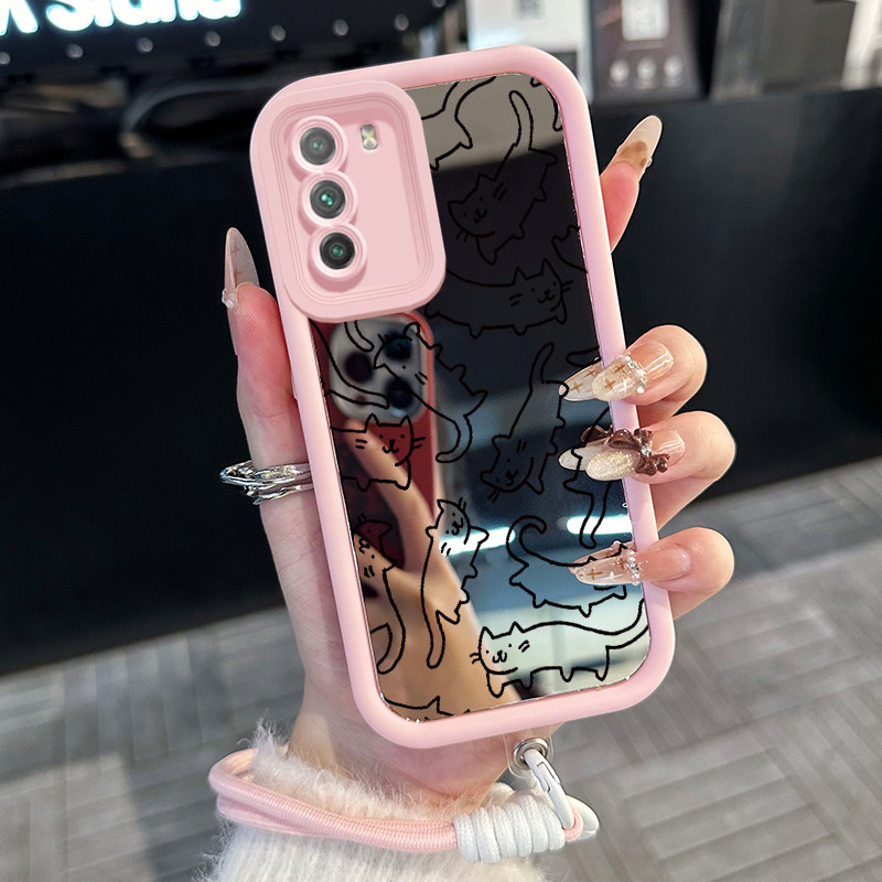 Casing Hp untuk POCO M3 Case Casing HP Softcase ponsel silikon Kasing lembut anti Cermin tali pengik