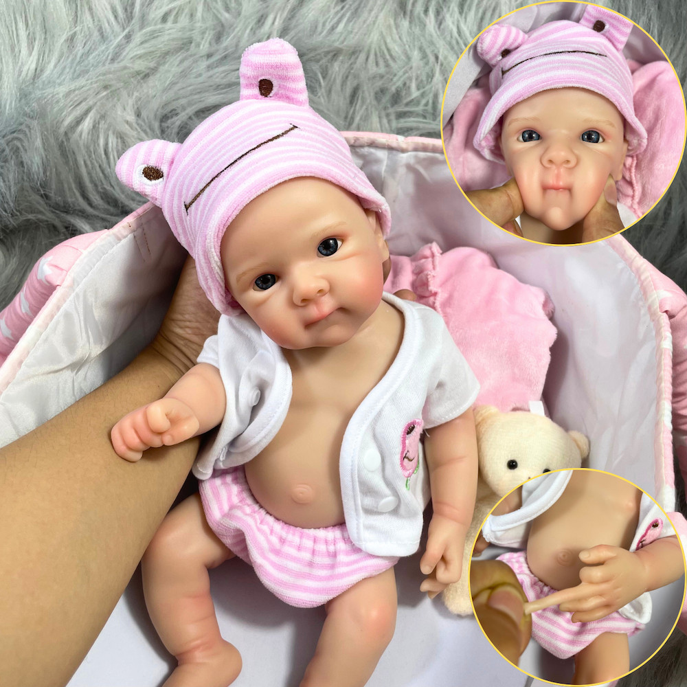 13 Inch Reborn Baby Doll Bettie Full Silicone Washable Body Girl Soft Solid Silicone Doll Thday