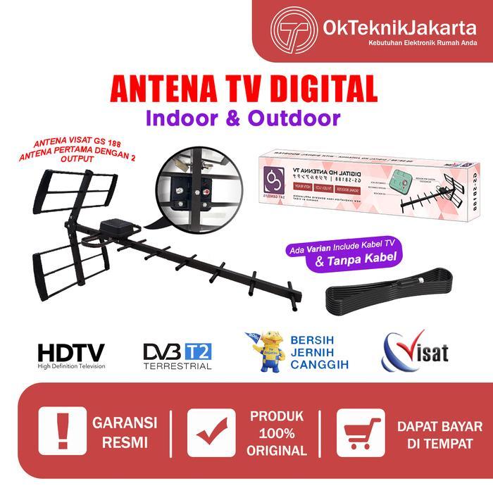 Antena Tv Outdoor Digital + Booster Visat 2 Output Bisa Untuk 2 Tv Antena Digital Genesys X Visat