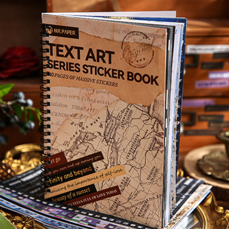 Mr Paper 40sheets/bag Text Art Series Sticker Book Ins Retro Style DIY Handbook Calendar Diary Mug