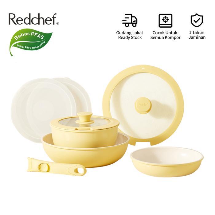 Redchef Set Peralatan Masak Batu Keramik Anti Lengket Pegangan Dapat Dilepas 8 Buah Panci Anti