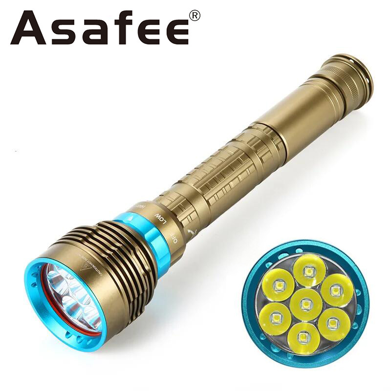 Asafee DX7 100M Underwater T6/L2 LED 8000LM Diving Flashlight Scuba Light Waterproof Lamp Rotate Swi