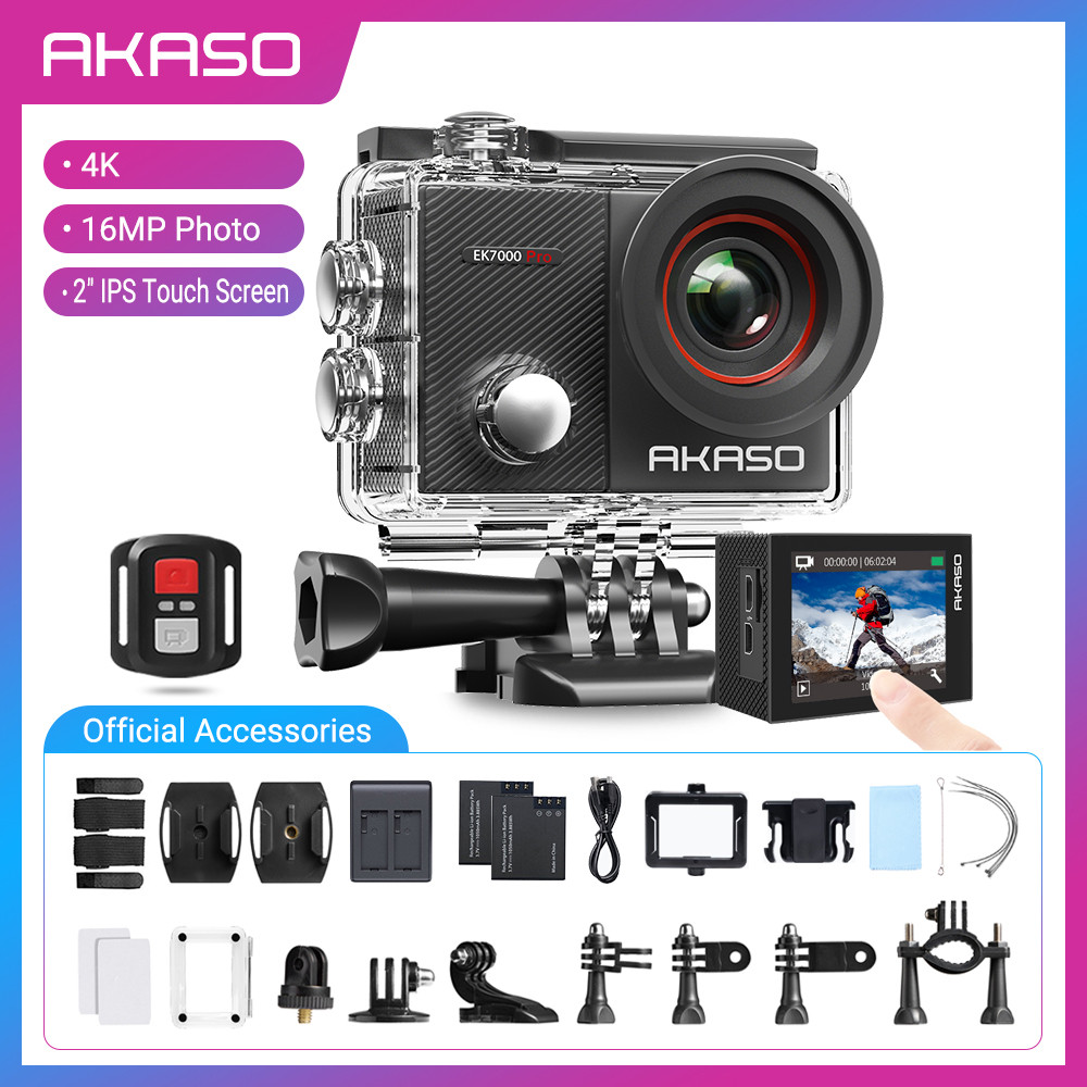 AKASO Action Camera EK7000 Pro Touch Screen 40m Waterproof Camera Remote Control 4K Sports Camera wi