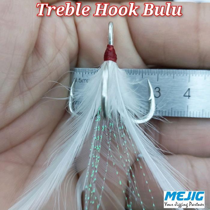 Treble Hook Bulu Size 1/0 Untuk Jig 100gr 120gr 150gr Spoon Lure 40gr 60gr 80gr