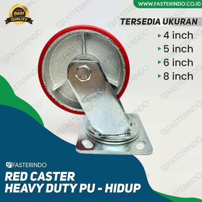 Roda Merah Caster Heavy Duty PU / Red Caster Heavy Duty Hidup
