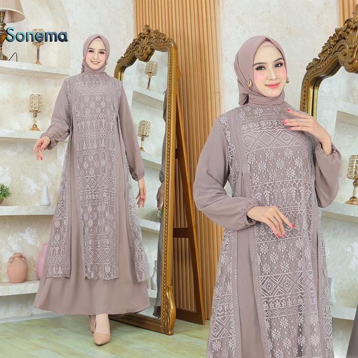 Gamis Sonema Crinkekel Air Flow Kombinasi Brokat Simple Elegan