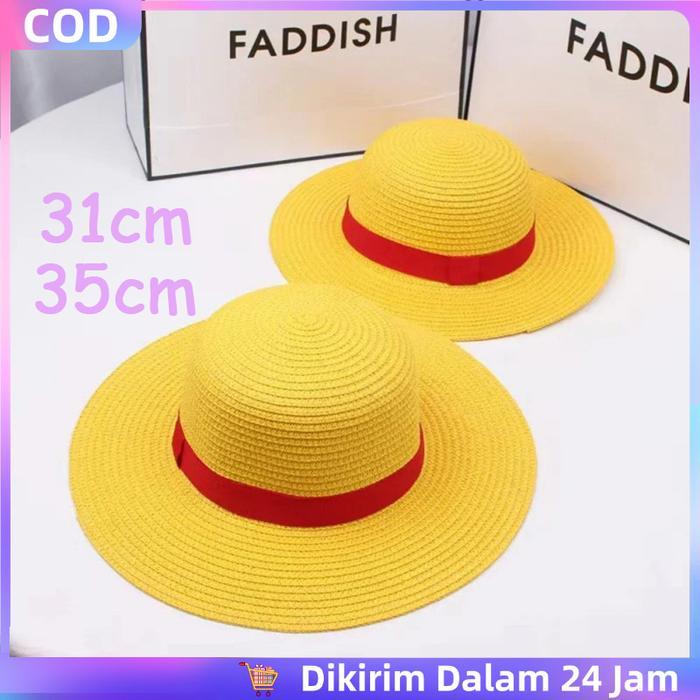 31/35Cm Topi Anyaman Topi Jarami Luffy Topi Jerami Straw Hat Luffy Topi Jerami Luffy One Piece Topi