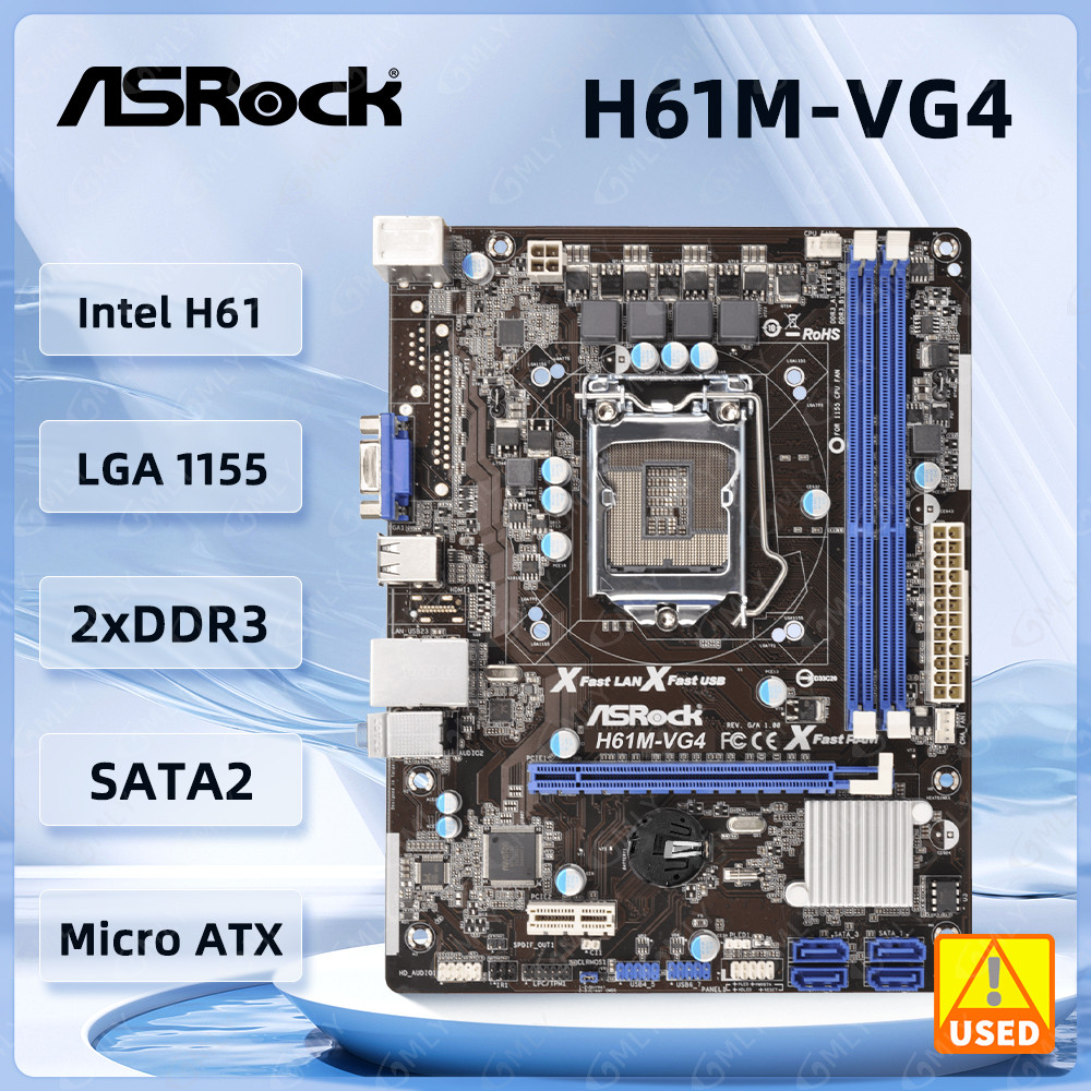 Asrock H61M-Vg4 Motherboard Intel H61 Ddr3 Lga 1155 16Gb Support Core I3-2130 I5-2320 I5-2500