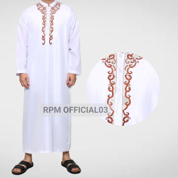 Promo- Baju Jubah Katun Gamis Pria Arab Dewasa Cowok Mesir Tanpa Kerah Lengan Panjang Bordir Kancing