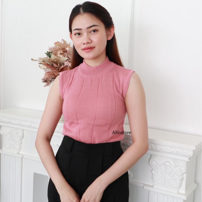 AIS Turtleneck SANIA- Knit Baju Rajut Wanita - Atasan Inner Manset Rajut Buntung Tanpa Lengan