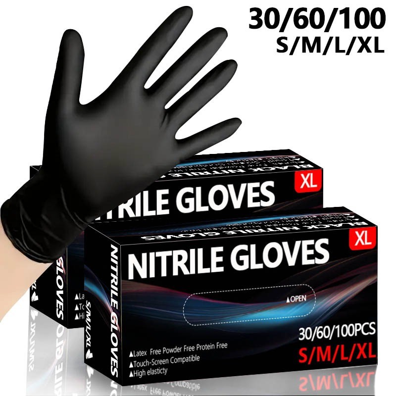 30/60/100Pcs Disposable Black Nitrile Gloves Black Nitrile Gloves Cleaning Hairdressing Pet Tattoo