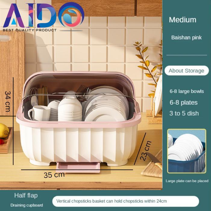 Rak Piring Tertutup Plastik Tempat Gelas Sendok Tutup Mini Wastafel Minimalis Rak Penyimpanan Piring