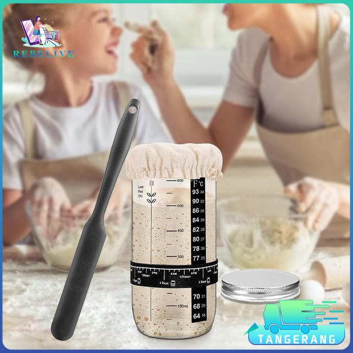 Sourdough Starter Container Toples Kaca Bening Peralatan Memanggang Sourdough