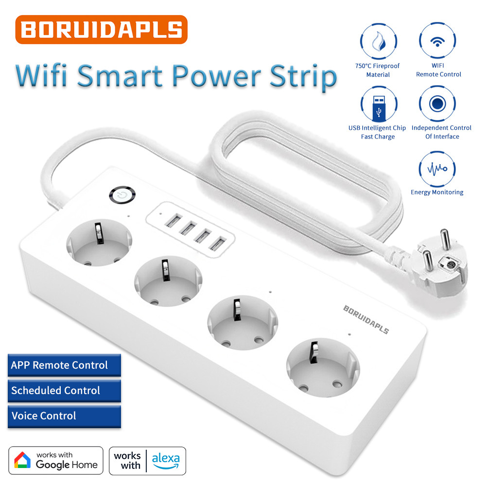BORUIDAPLS wifi Smart Power Strip Support Tuya Alexa Remote Voice Control Smart Socket Kitchen