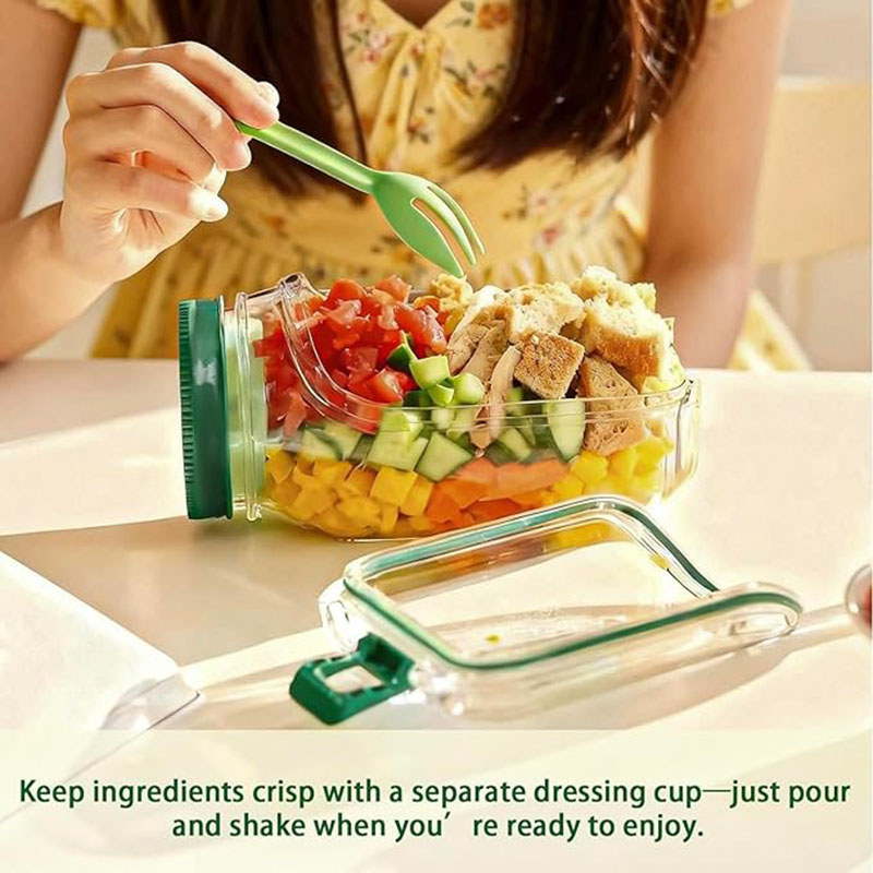 Leakproof Plastic Salad Box Salad Container with Side-opening Cover Portable Breakfast Fruit Storage