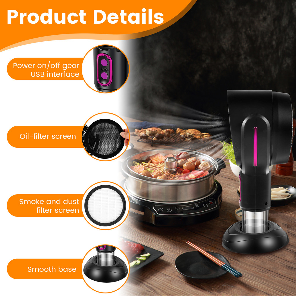 1Pc Portable Exhaust Fan Adjustable 2 Speeds Desktop Range Hood USB Rechargeable Exhaust Fan for BBQ
