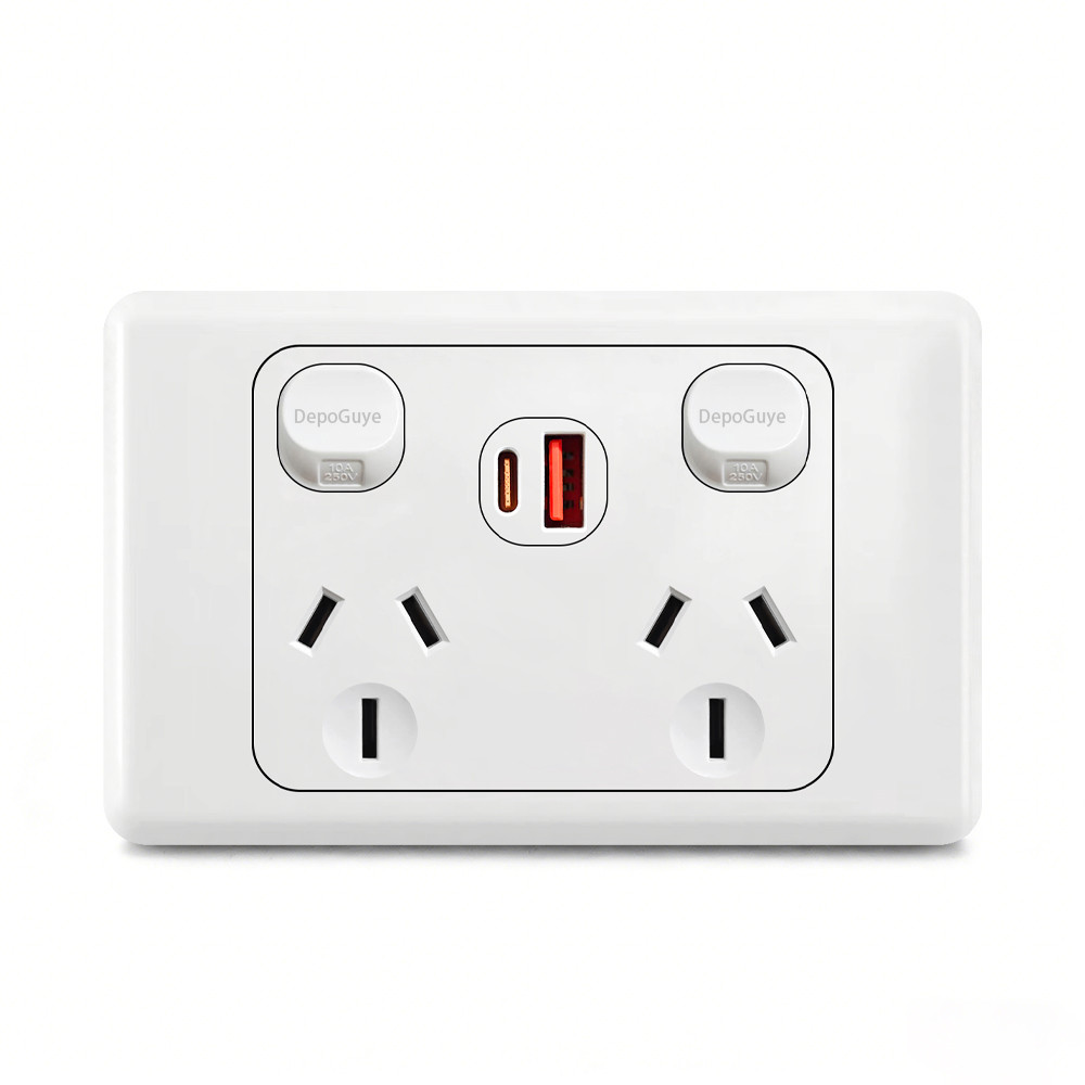 Australian Standard Usb Wall Dual Socket with 2gang Switch, Au Plug Adapter Mobile Phone Charging