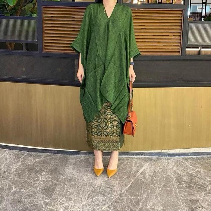 Blouse Kaftan Tunik Aruna Polos Batik Viscouse (Hanya Atasan) Gaun Kondangan Wanita Pasti Promo