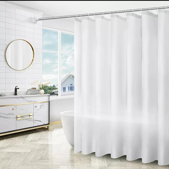 Shower Curtain 180x180 textile/Shower Curtain kain 180cm/ Korden putih