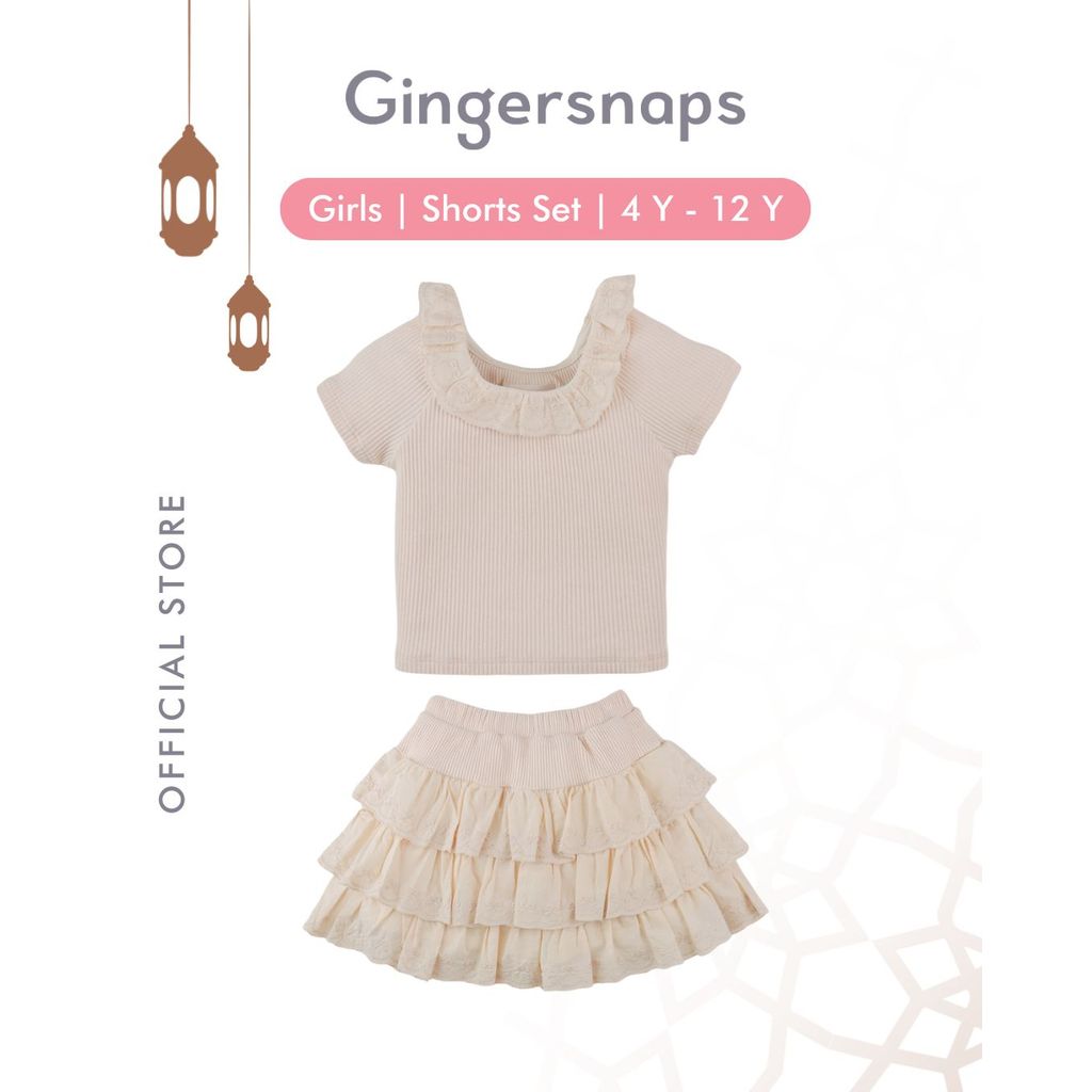Gingersnaps Pretty Party Shorts Set Gardenia - Setelan Anak Perempuan (Cream)