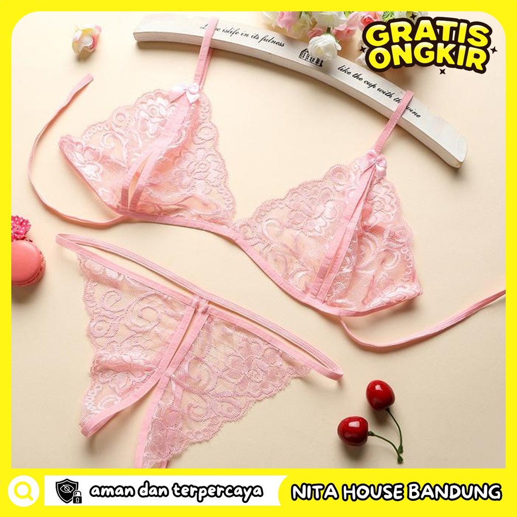 BRA SET OPEN GSTRING LINGERIE WANITA LACE BRA PRIVASI AMAN