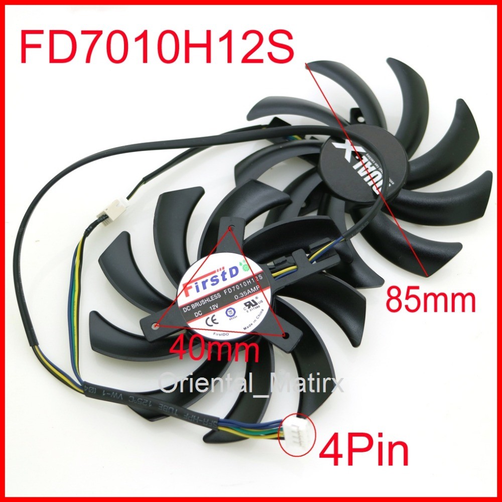 2pcs/lot 85mm FD7010H12S 12V 40mm Hole Graphics Video Card Replacement For Sapphire HD 7790 7850