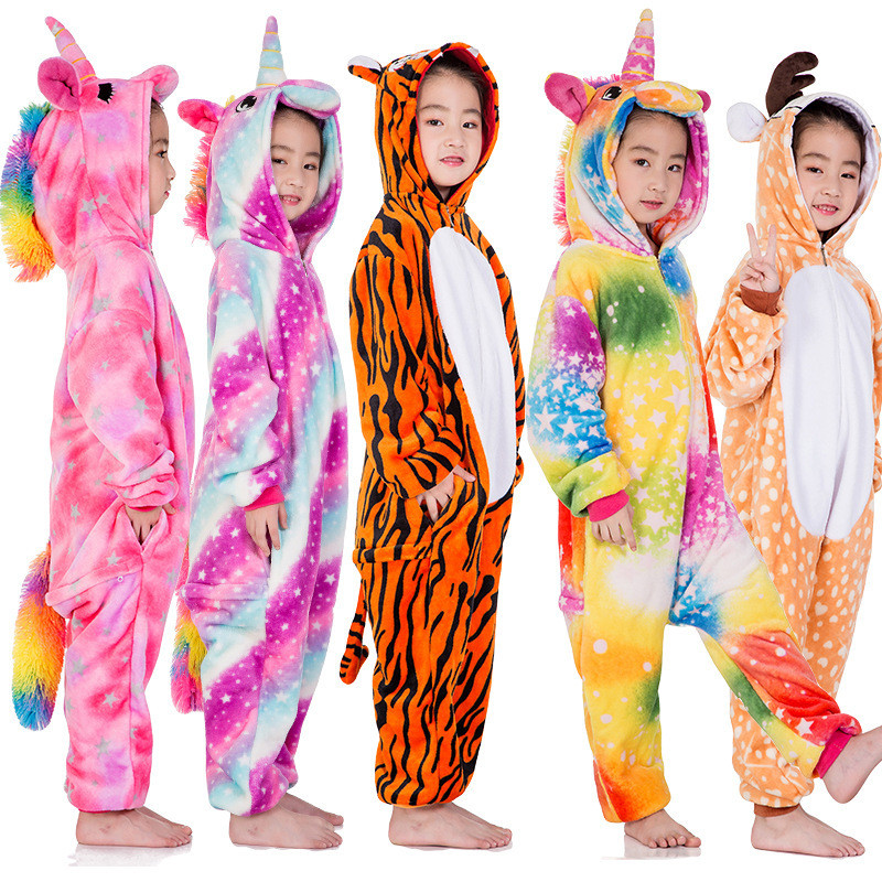 Kigurumi Children Unicorn Tiger Cosplay Costumes Anime Stitch Cartoon Pajamas Christmas Halloween