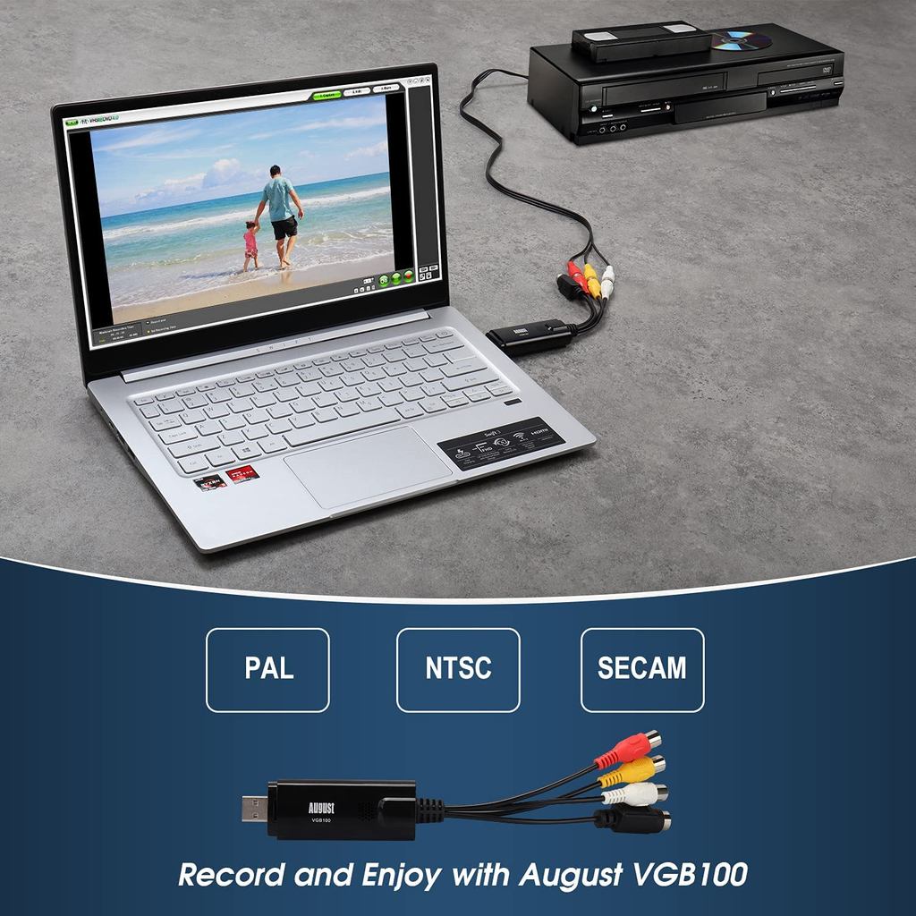 August VGB100 External USB2.0 Video Capture Card Transfer VHS Home Videos to PC/Capture Xbox