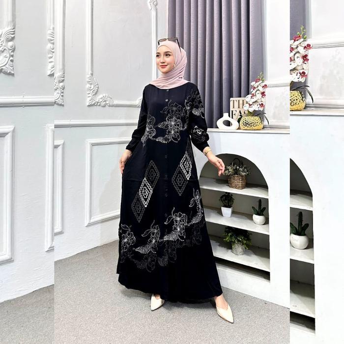 Naya Batik - Gamis Twill Ori Premium 2025 Berkualitas Motif Garis Batik Cap Malaman Bukan Sablon