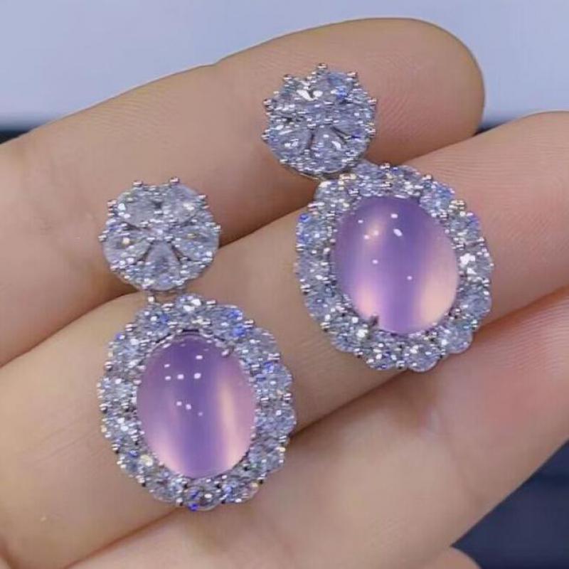 Genuine Myanmar Grade A Jadeite Pink Jade Earrings Women Fine Jewelry Blue Yellow White Burma Jade