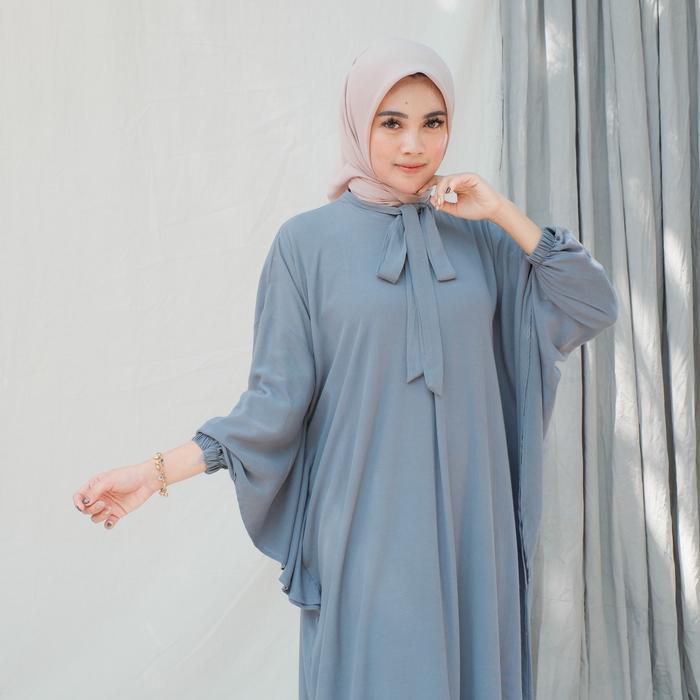 Rifina Store Dress Zalea Simple Elegan Polos Rayon Premium Dress Muslim Batwing Wanita Gamis Batik
