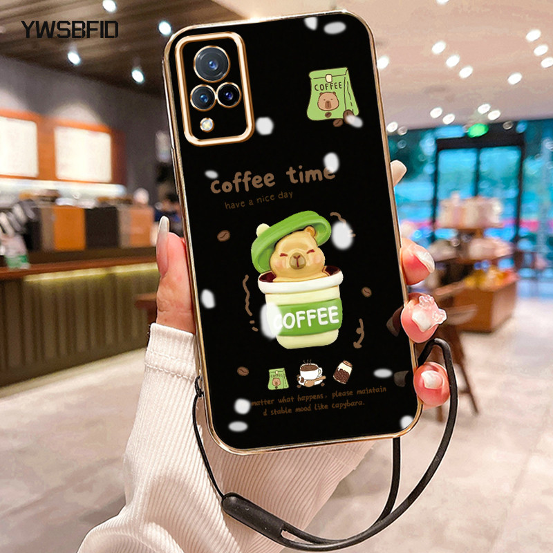 YWSBFID Casing Hp Untuk VIVO V21 4G V21 5G V21s 5G V21E V20 V20 SE Case HP Casing pola Waktu Kopi Ke