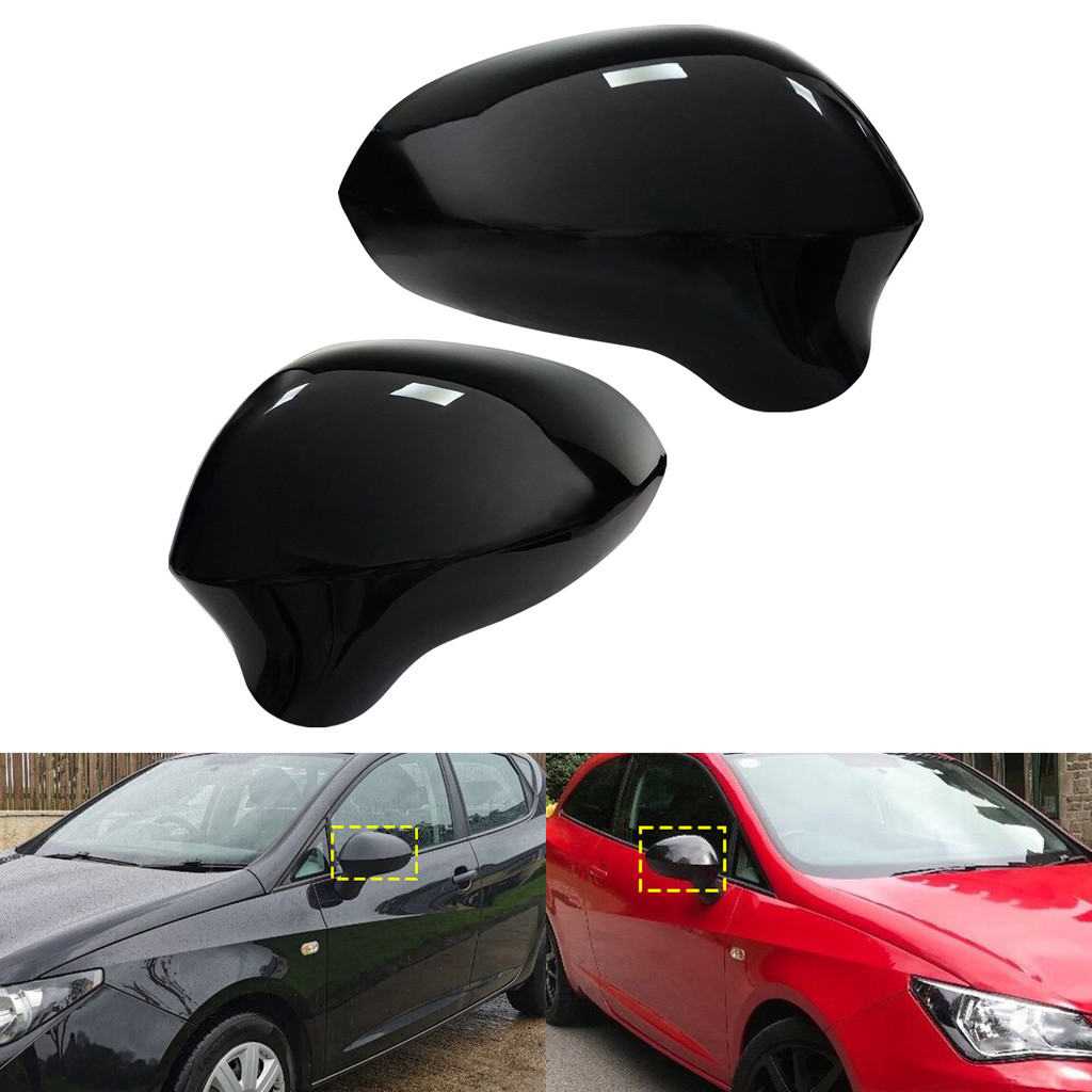 For Seat Ibiza 6J MK4 08-17 Gloss Black Door Wing Mirror Cover Caps Left + Right