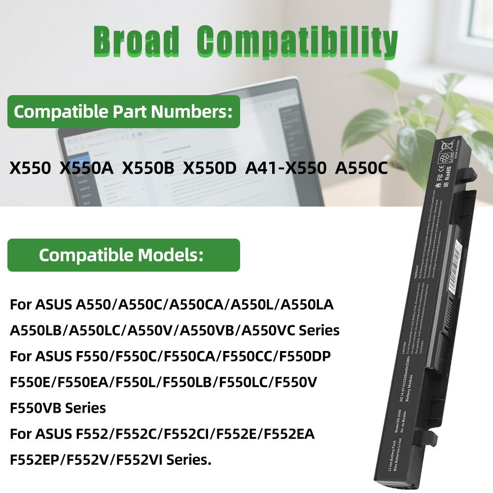44Wh A41-X550A Laptop Battery for asus A550C X550A X550C X452C R510C R409C P550C P450C K550C K450C