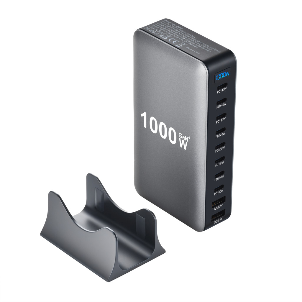 2026 New 1000W GaN Fast Charger PD3.1 USB Type C 10-Port DesktopFast Charging Station Adapter for