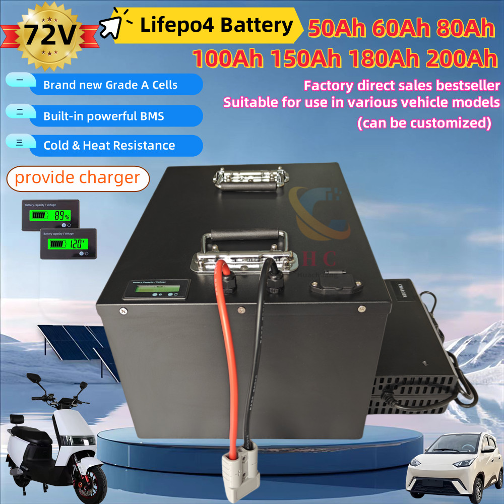 Lifepo4 72V 50Ah 60Ah 70Ah 80Ah 100Ah 150Ah 180Ah 200Ah Lithium Battery for Scooter Motorcycle