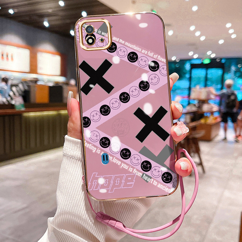 Casing Hp Untuk Realme C20 C20A C11 2021 C11 2020 Case Wajah tersenyum X pink Penyepuhan Cesing sili