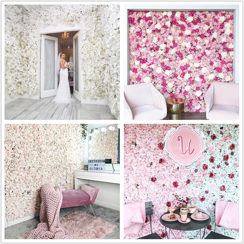 Silk Rose Flowers 3D Backdrop Wall Wedding Decoration Artificial Flower Wall Panel for Home Decor