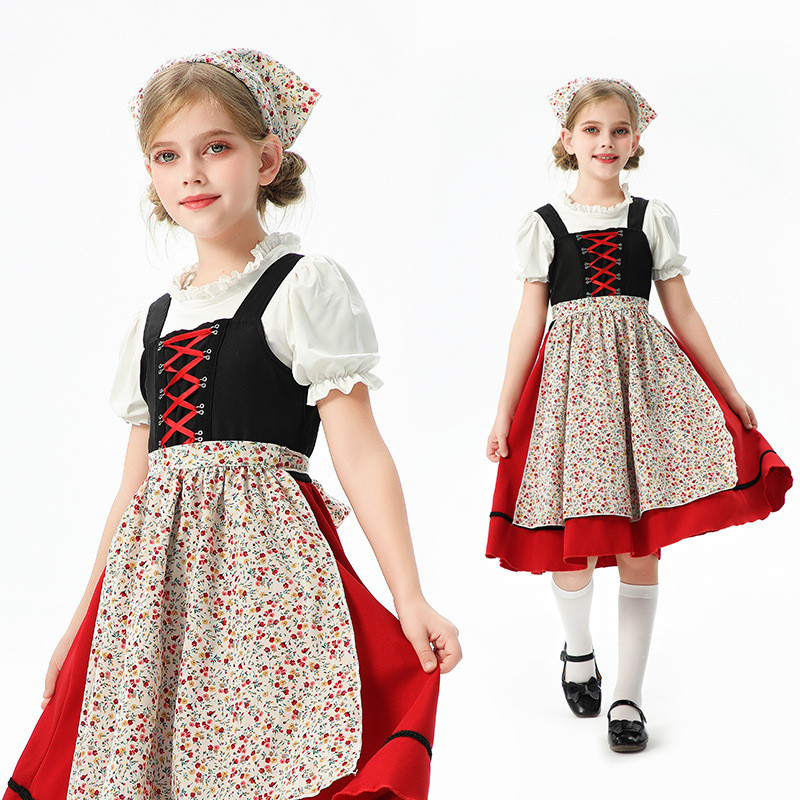 Kid Oktoberfest Sweetie Inga Maid Long Dress Cosplay Costume Countryside Girls' Farm Maid Costumes