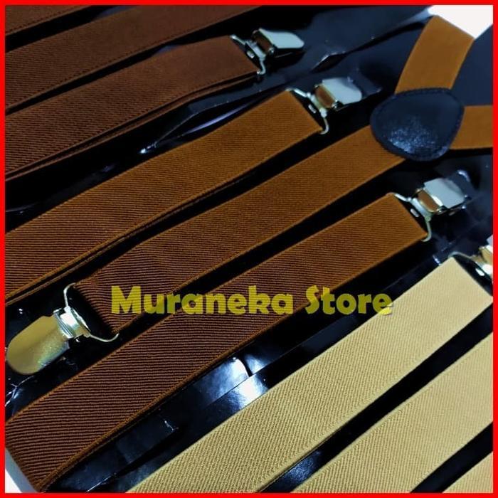 Bretel Suspender Coklat Krem Cream Dewasa Pria Dasi Kupu Bowtie Gesper