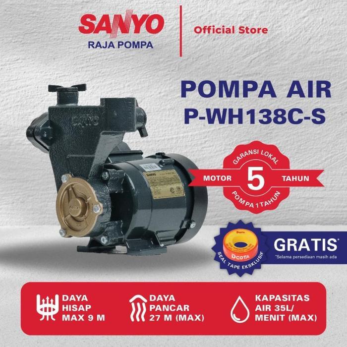 DISKON SANYO Mesin Pompa Air Sumur Dangkal Non otomatis PWH138CS