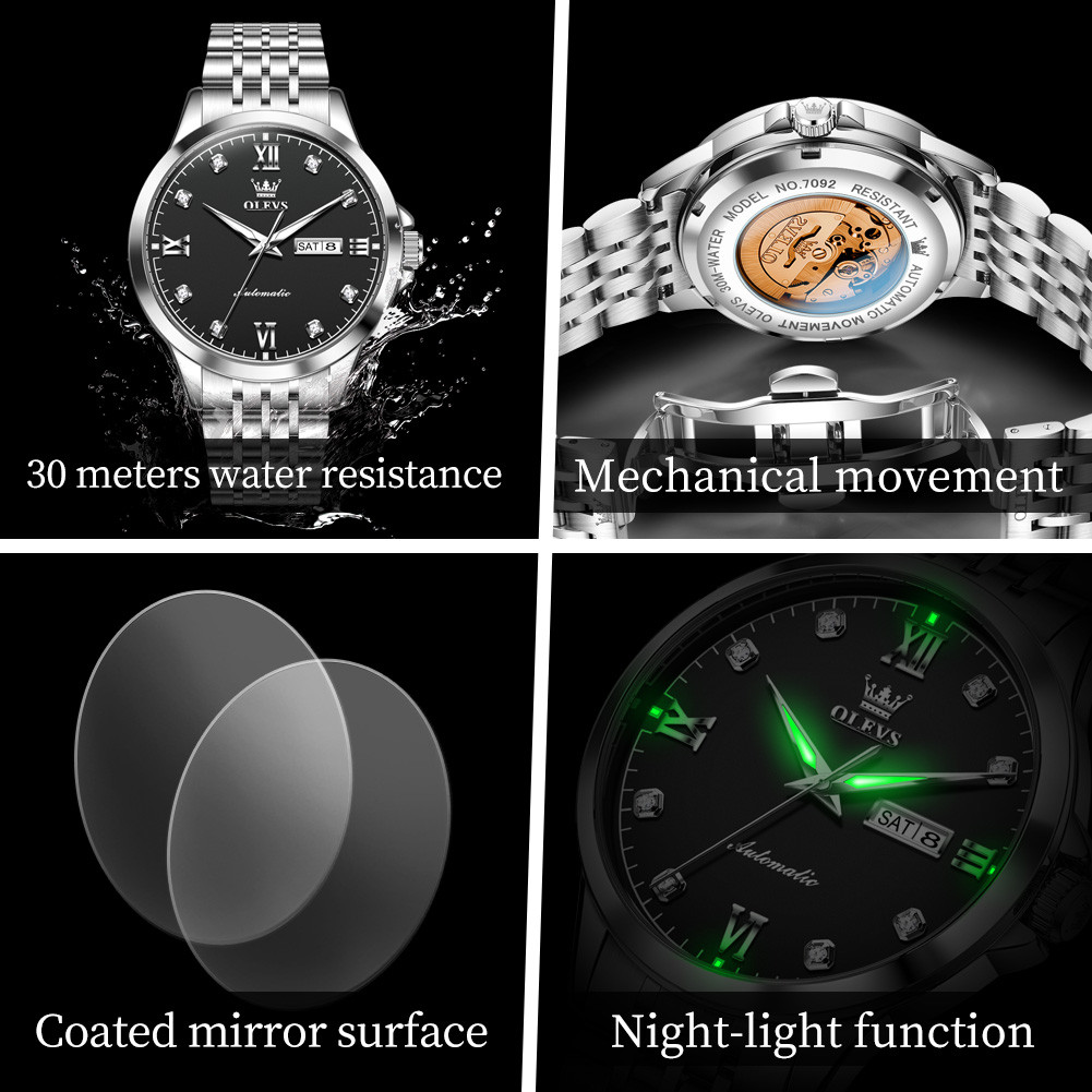 OLEVS ORIGINAL BRAND MEN'S AUTOMATIC WATCH FASHION BUSINESS WATCH FOR MAN WEEKLY CALENDAR WATERPROOF