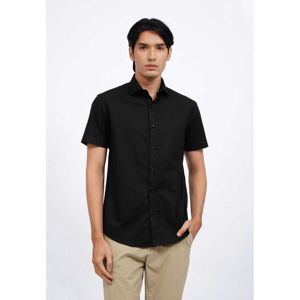 Executive Slim Fit Short Sleeve Textured Shirt Black