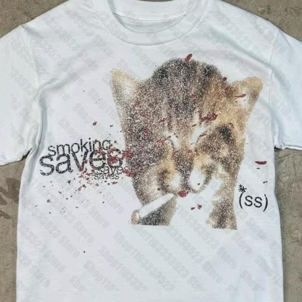 Y2k Streetwear Printing Women Tees Tops Goth Punk Tees Y2k Emo Vintage Graphic Cat Print Slim Casual