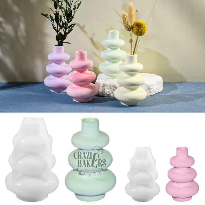 Cetakan Silikon Candle Resin Mold Vase Flower Pot Overlapping Circle - Vas 3 Bulatan untuk Flower